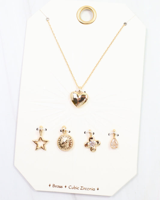 Heart of Gold Charm Necklace Set Gold