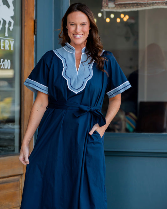 Davenport V-neck Dress-Navy