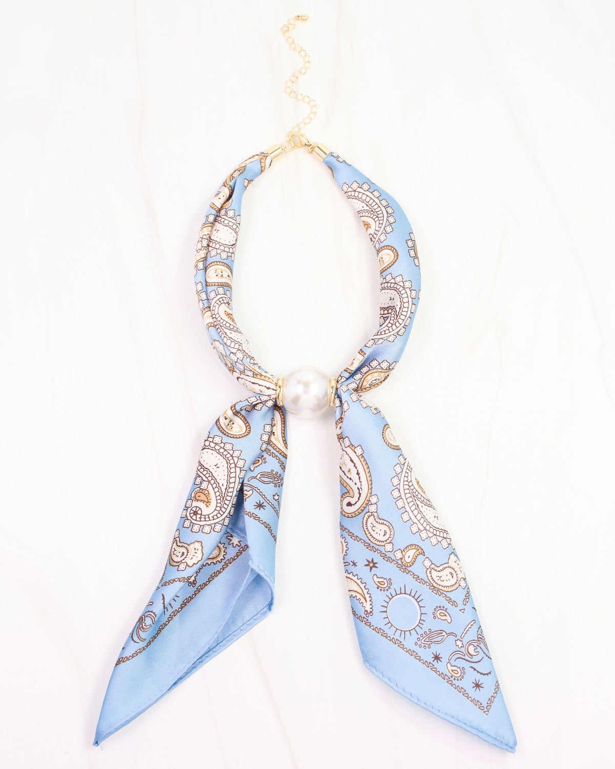 Vanessa Adjustable Pearl Scarf Necklace Blue