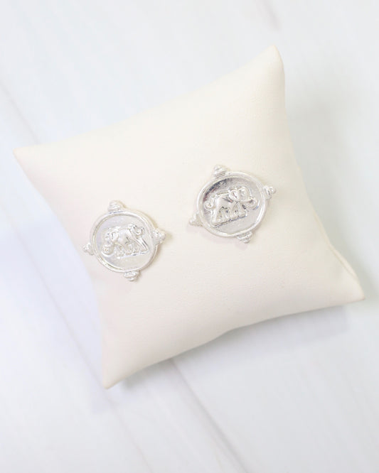 Ilion Elephant Embossed Post Earring Worn Silver