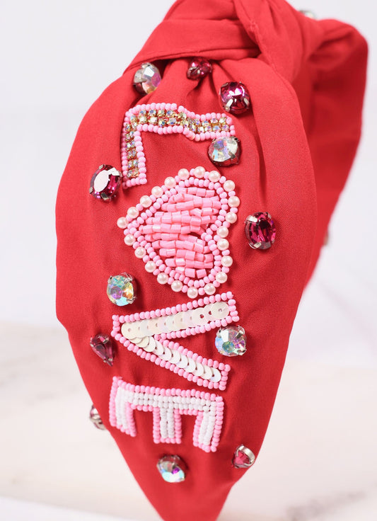 Love Embellished Headband RED
