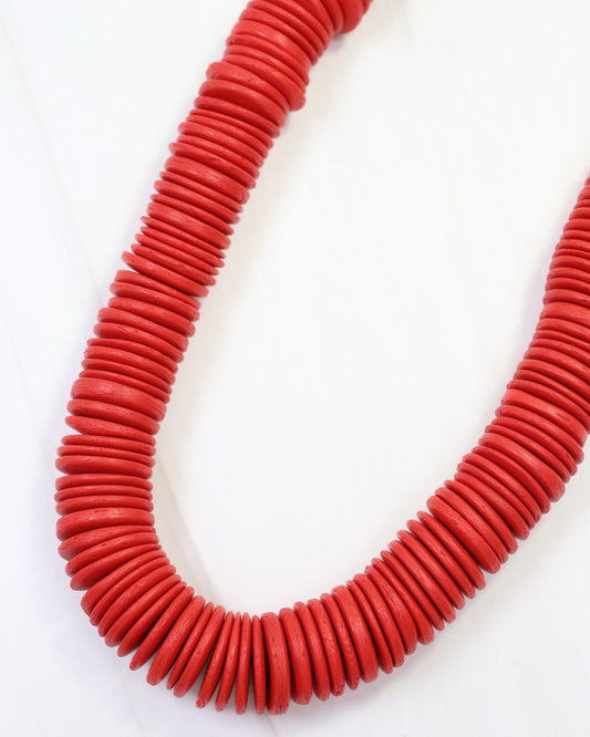 Leonora Wood Disk Bead Necklace Red