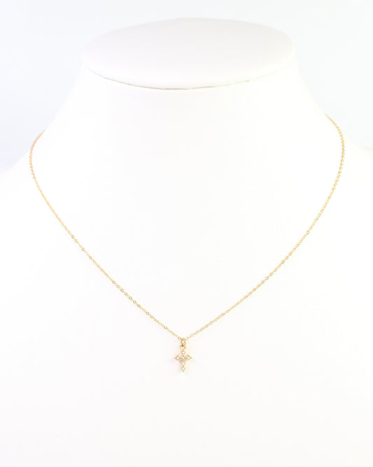 Josephina Pave Cross Necklace WP Gold