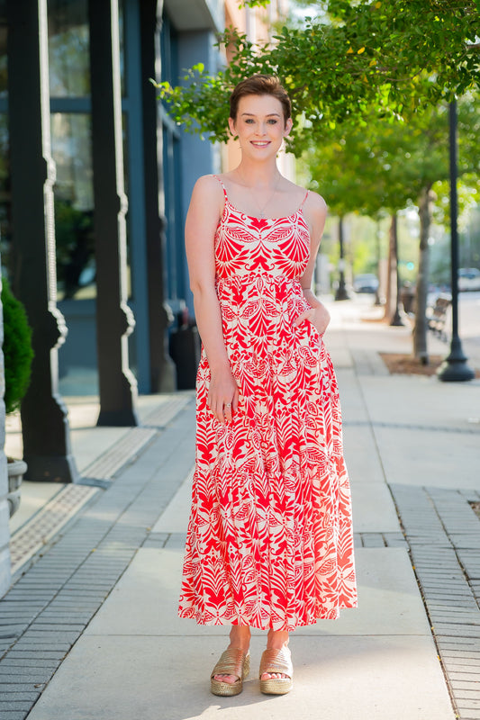 Carlsbad Tropical Print Tiered Maxi Dress