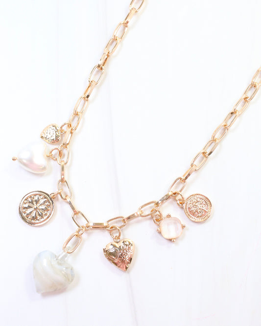 Linden Heart Charm Necklace Gray