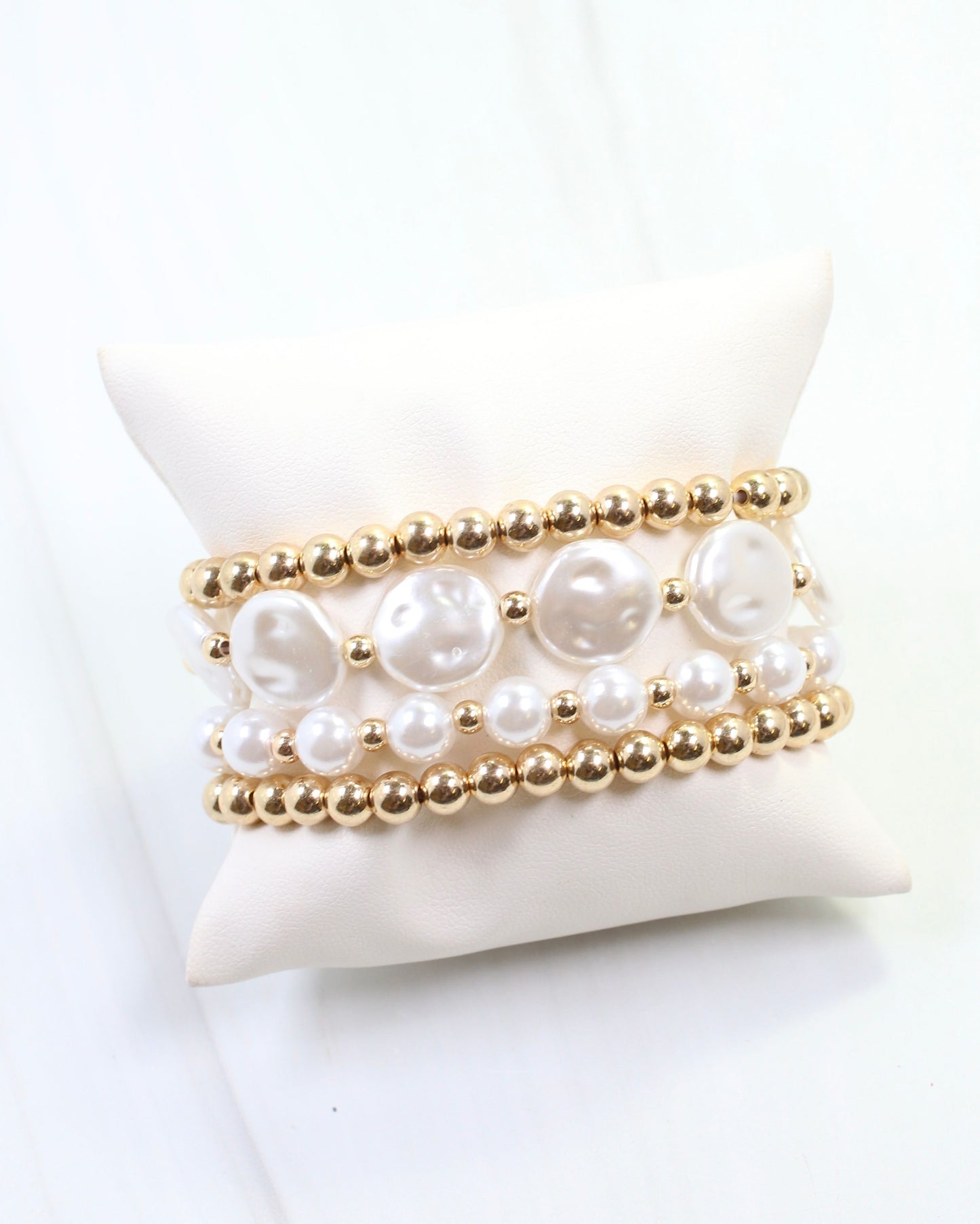 Cameron Peal Beaded Bracelet Set Gold
