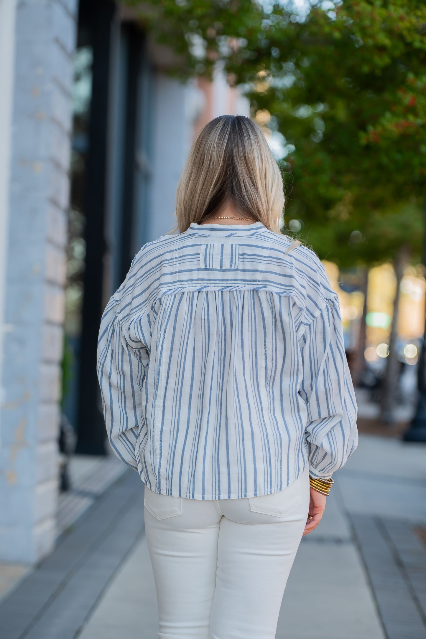Kat Double Cloth Striped Shirt-Blue