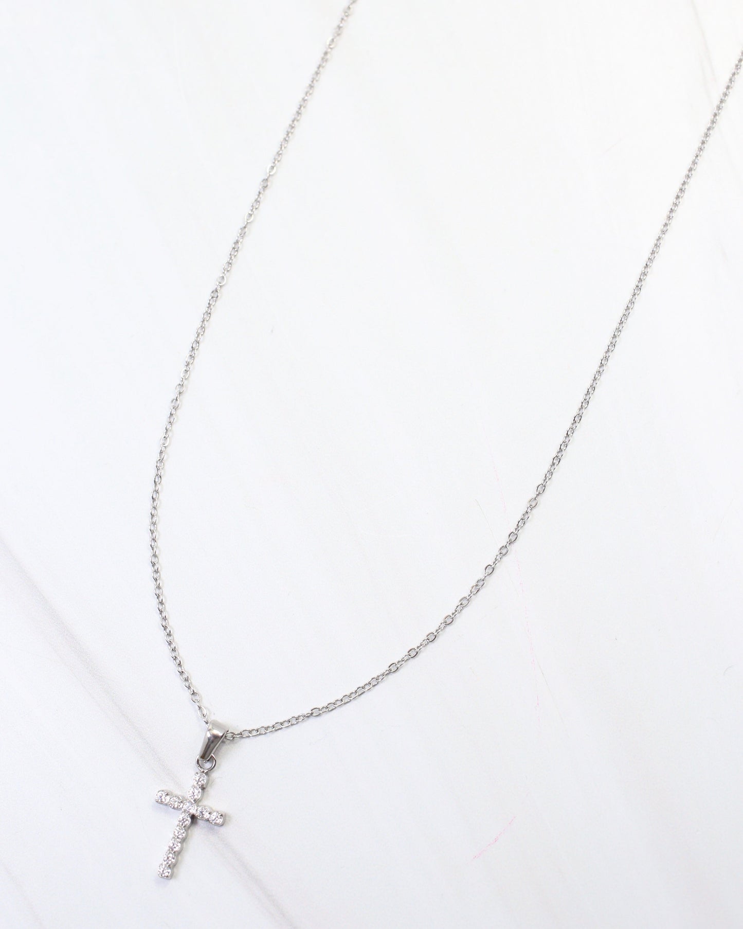 Brooklyn CZ Cross Necklace WP Silver