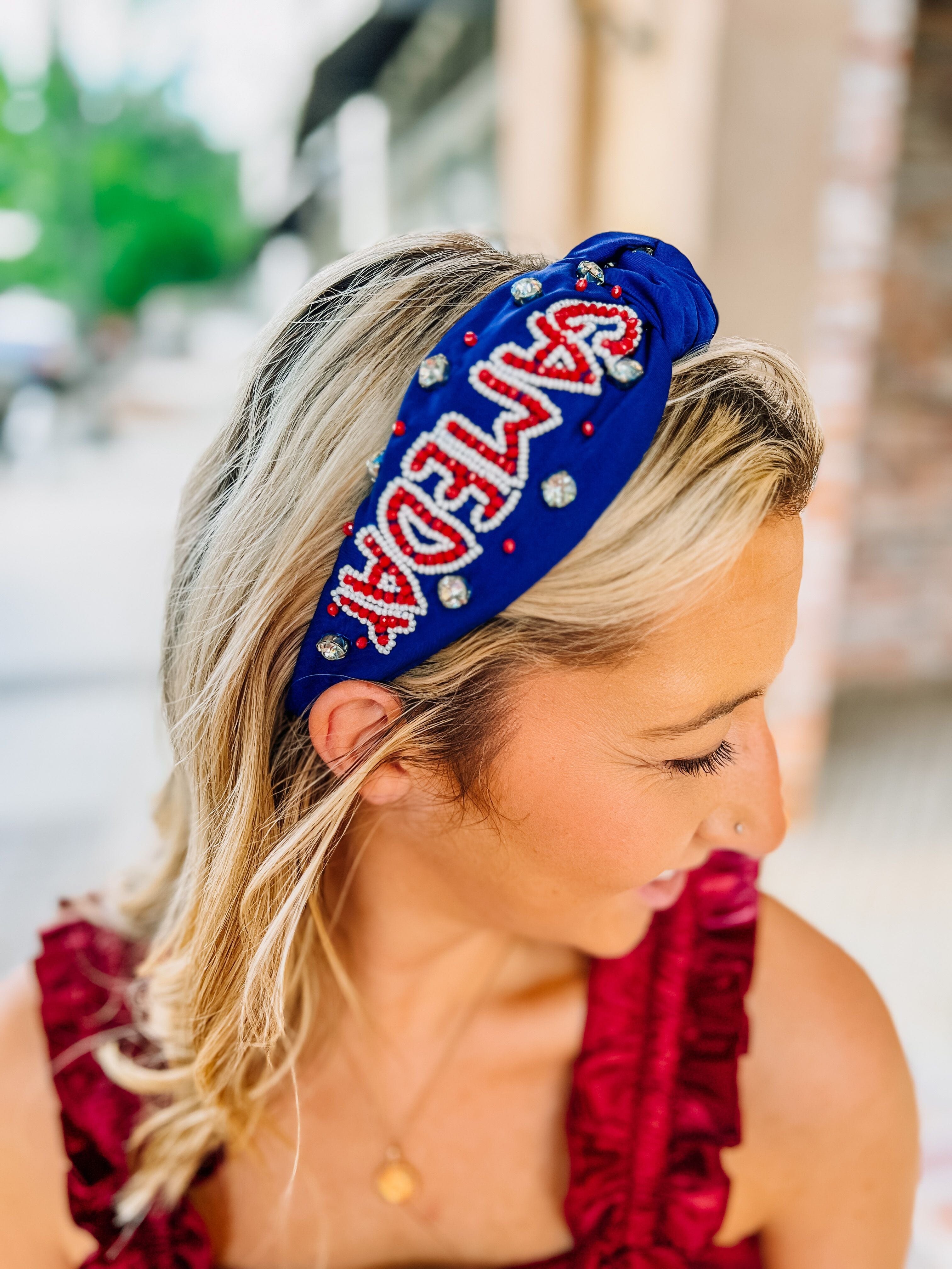 Game Day Embellished Headband NAVY RED – Caroline Hill