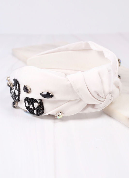 Goalie Soccer Beaded Headband WHITE - Caroline Hill