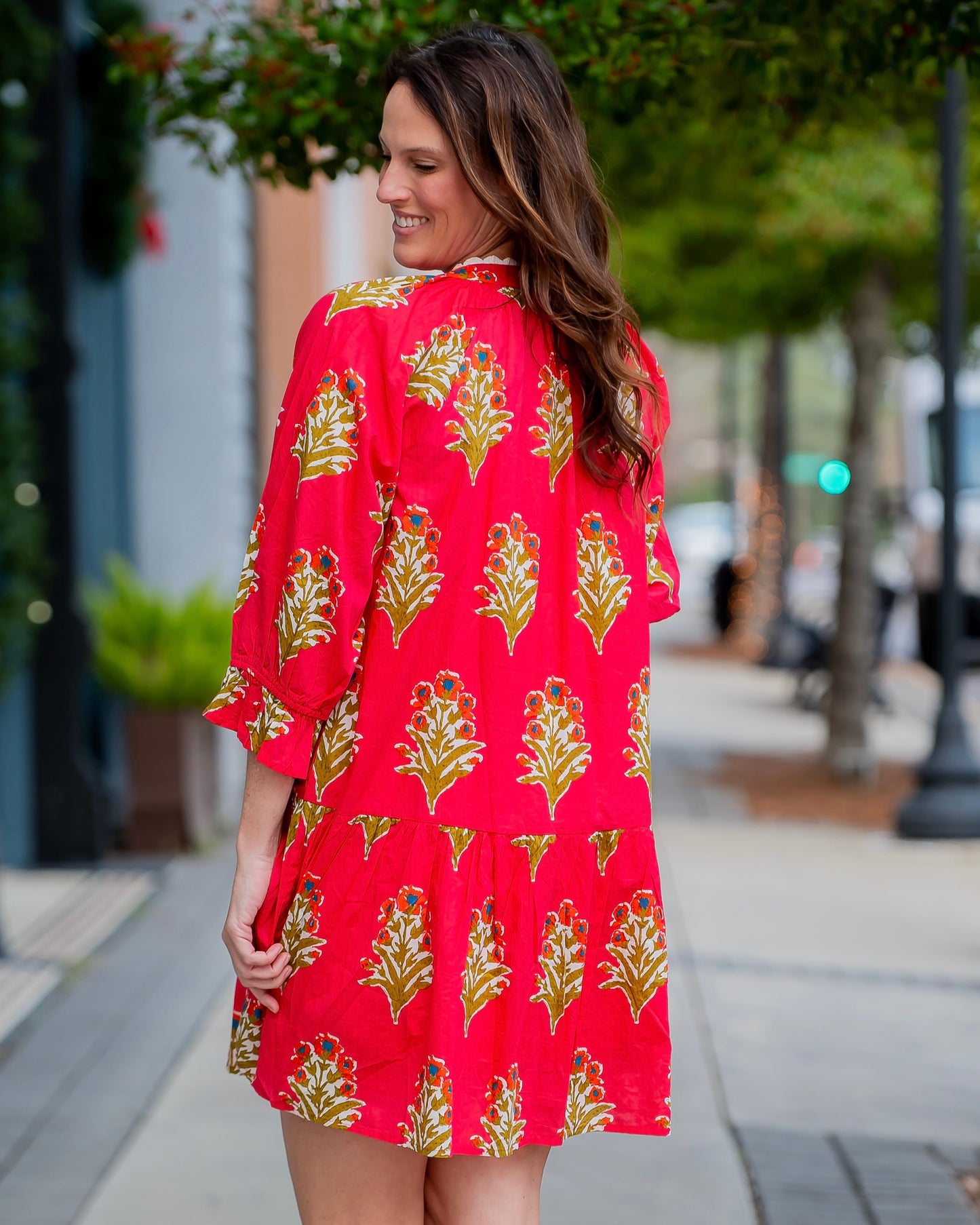 Riley Floral Print Dress-Red