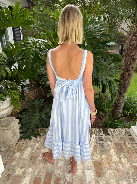 Barla Sky Blue Striped Midi Dress