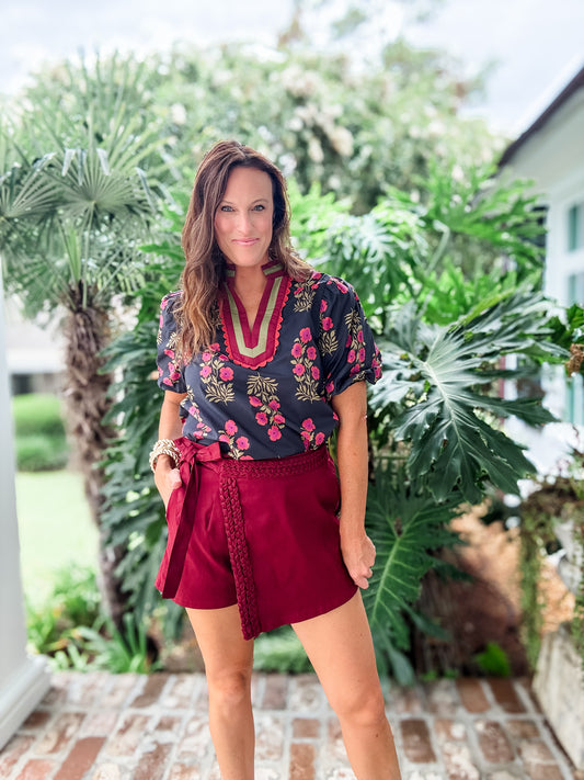 Avera Floral Print Top-Black