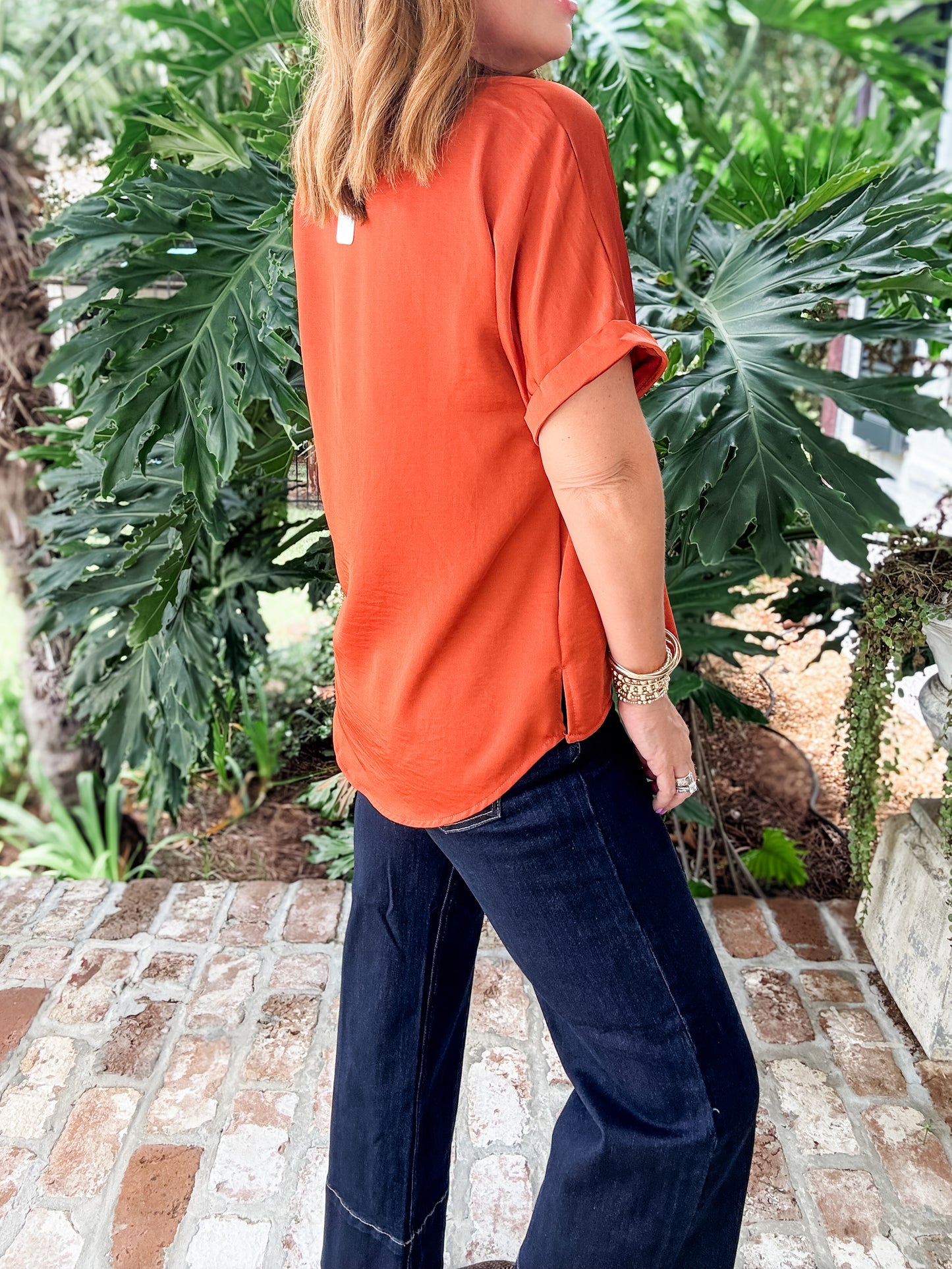 Charlton V-Neck Tunic- Rust