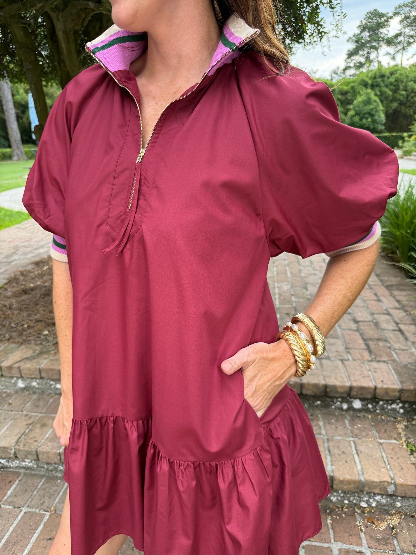Elinor Puff Sleeve Dress- Garnet
