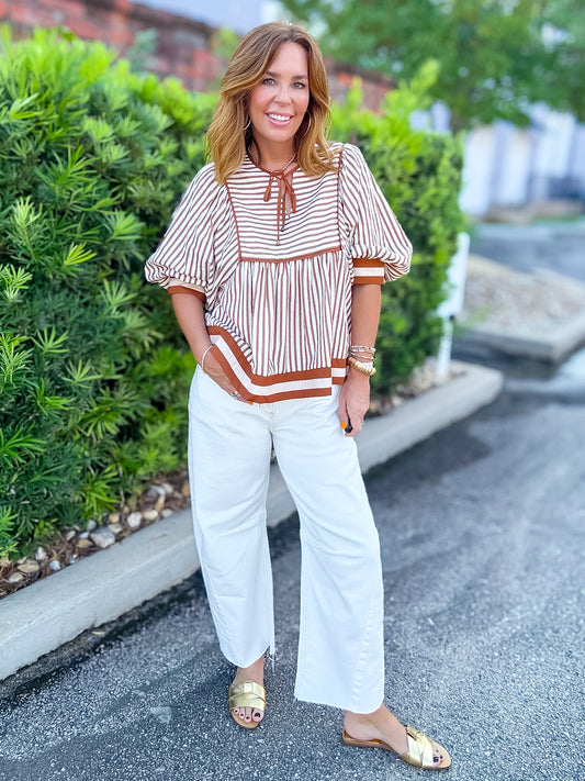 Chrissy Striped Top- Brown