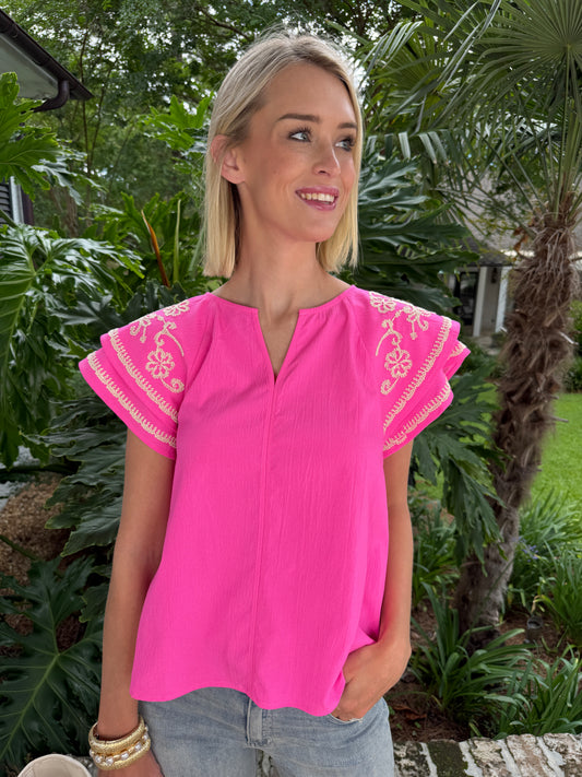 Holland Embroidered Top- Pink