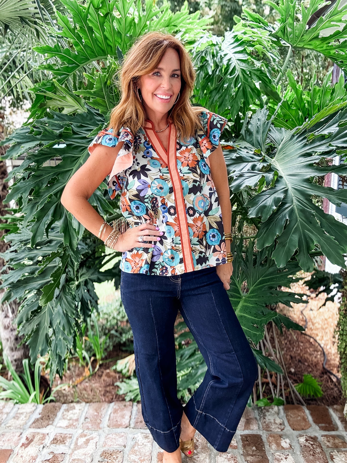 Rust Floral Print Top