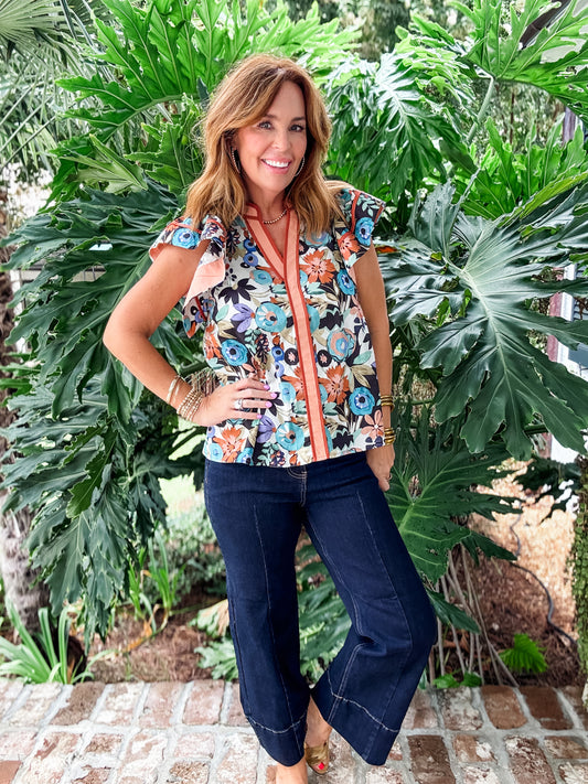 Rust Floral Print Top