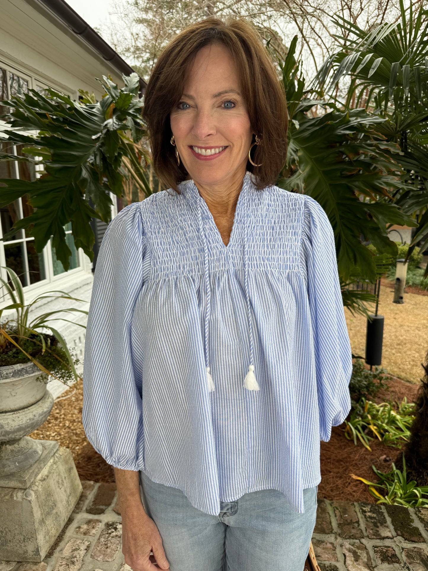 Natalie Blue Stripe Puff Sleeve Top