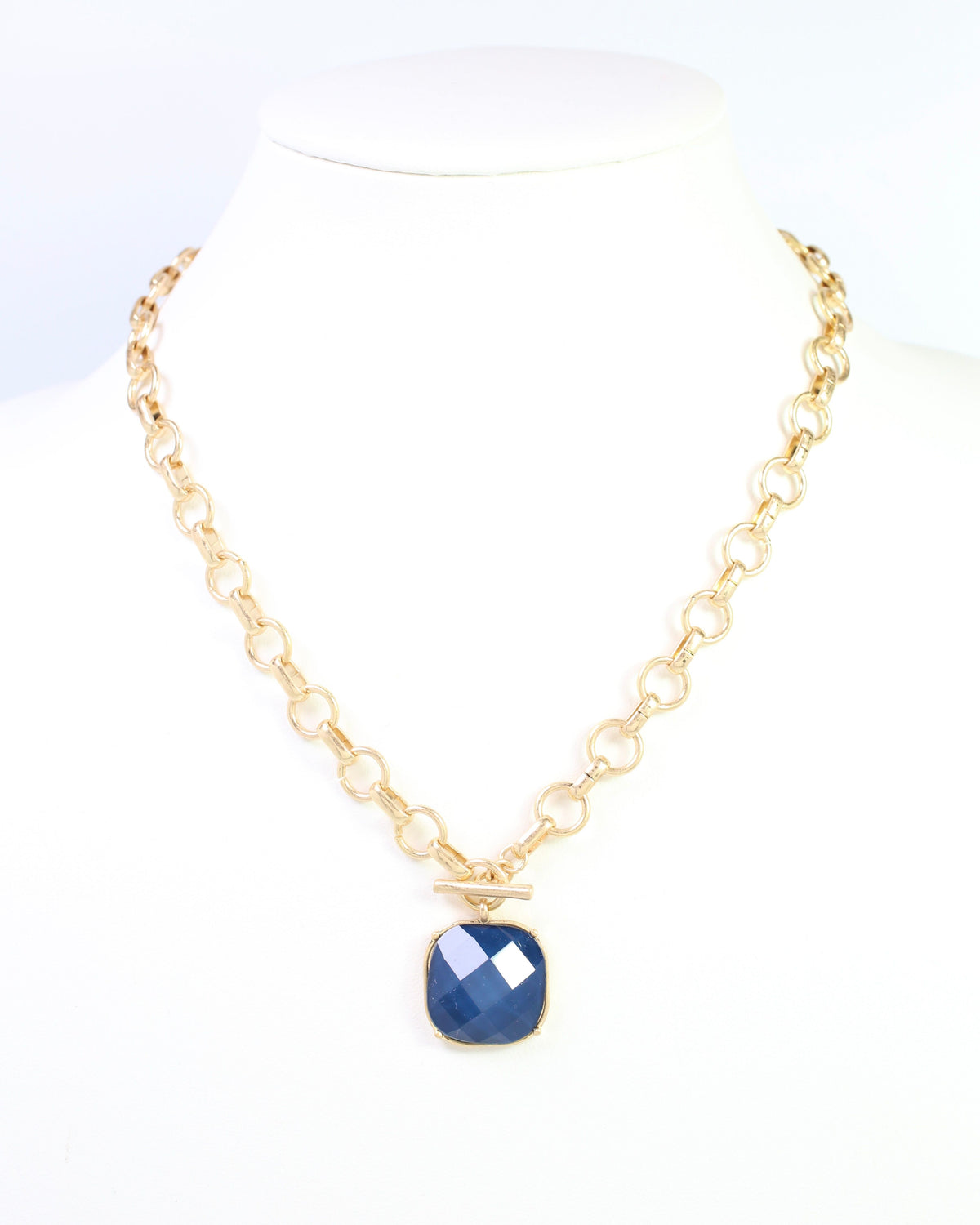 Remington Faceted Square Toggle Necklace Navy