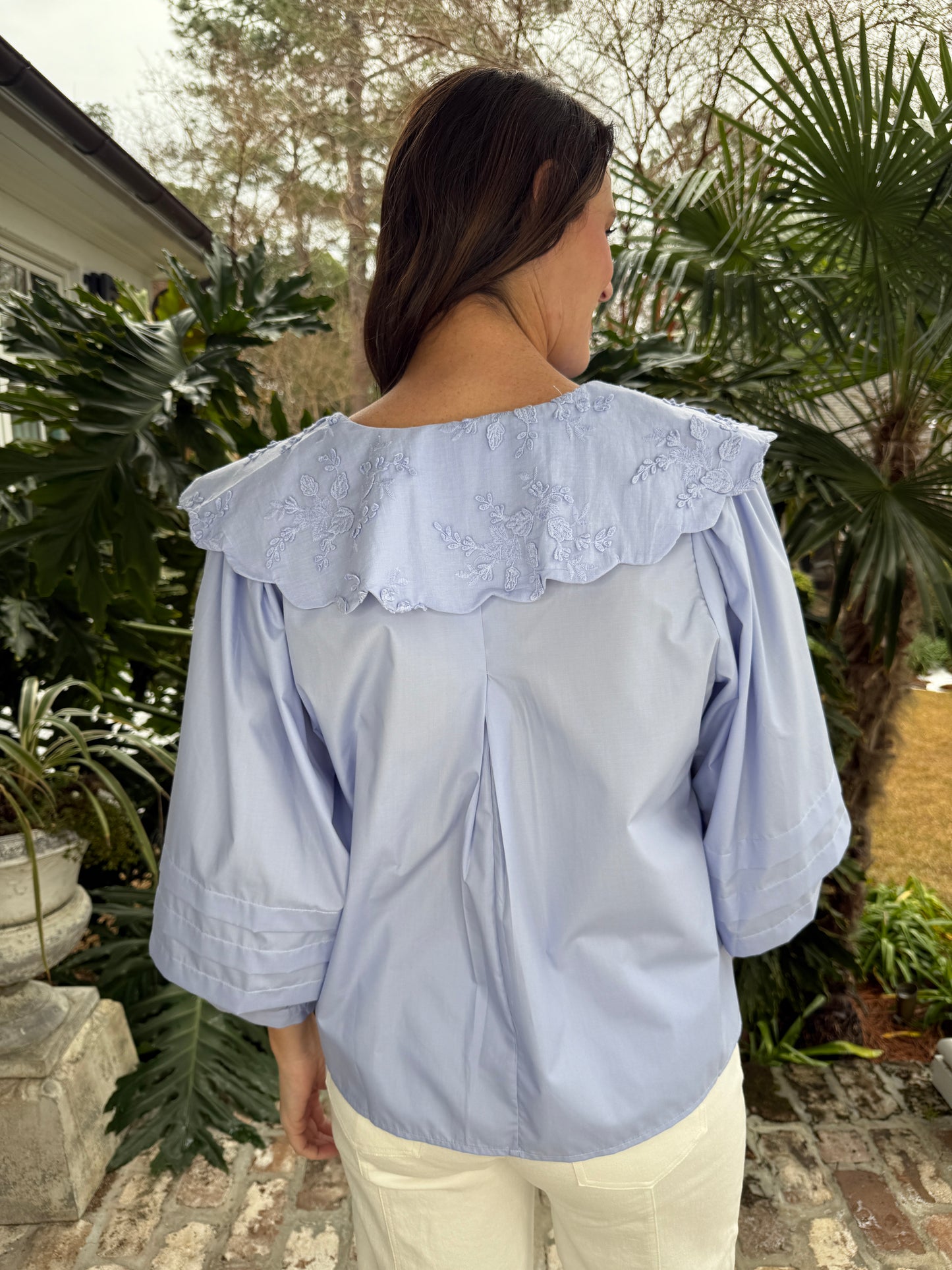 Scalloped Oversized Collar Top Blue