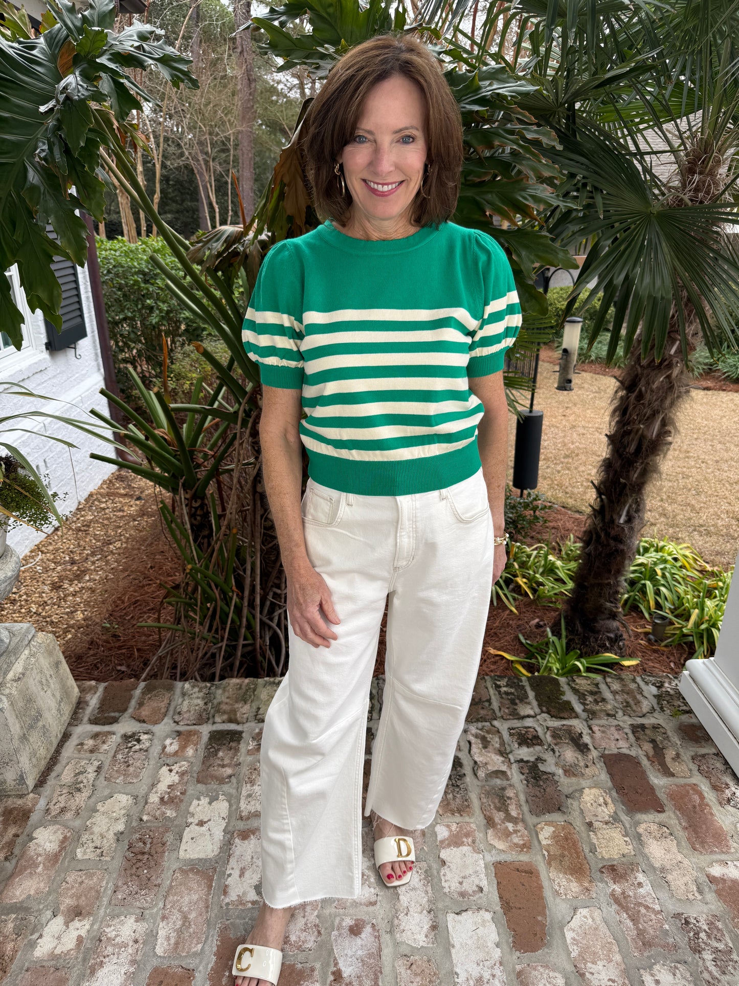 Kacey Green Stipe Knit Pullover Top