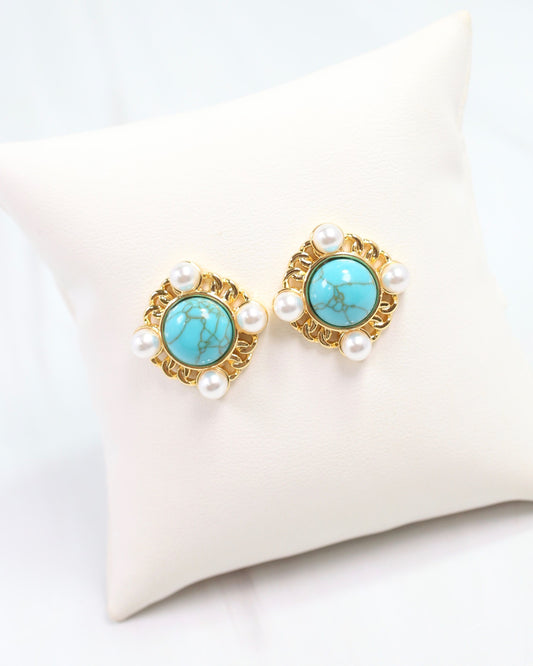 Sante Fe Turquoise and Pearl Stud Gold