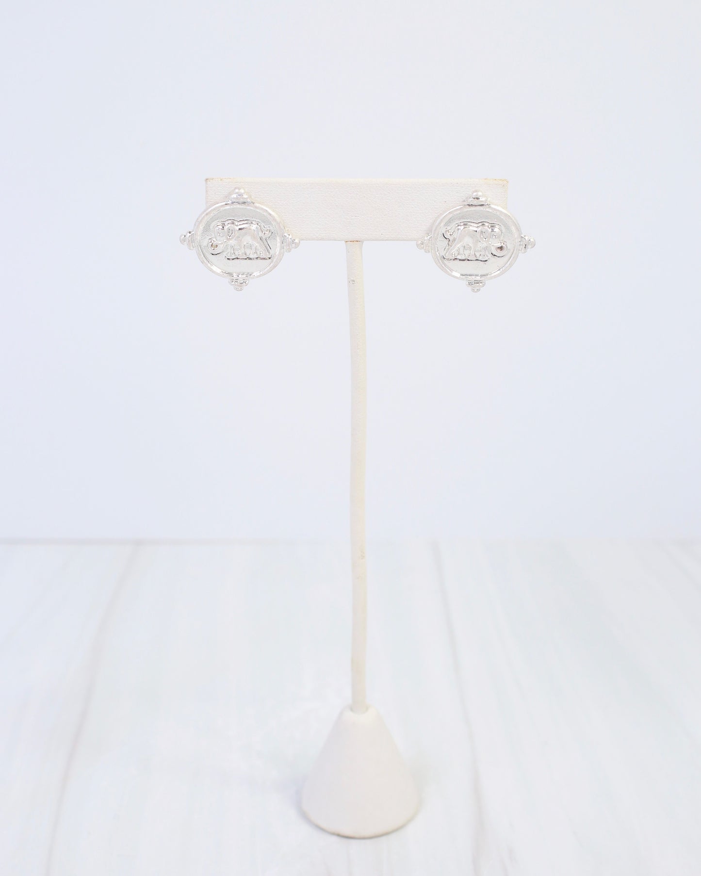 Ilion Elephant Embossed Post Earring Worn Silver