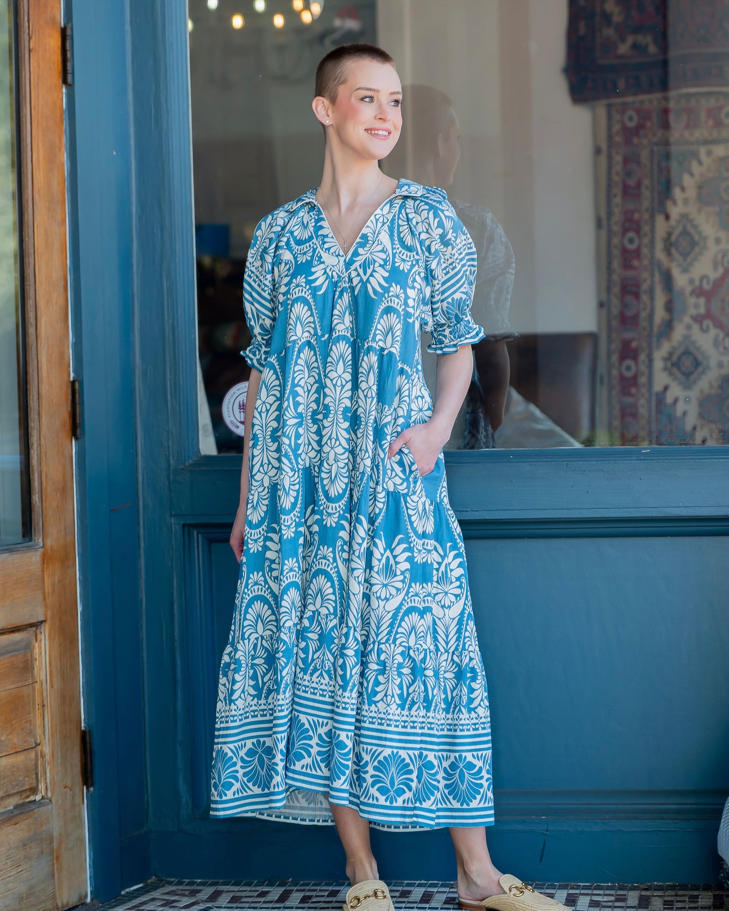 Sonnet Border Print Tiered Dress