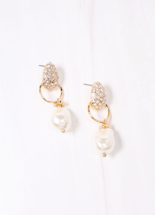 Ezra CZ and Pearl Drop Earring GOLD