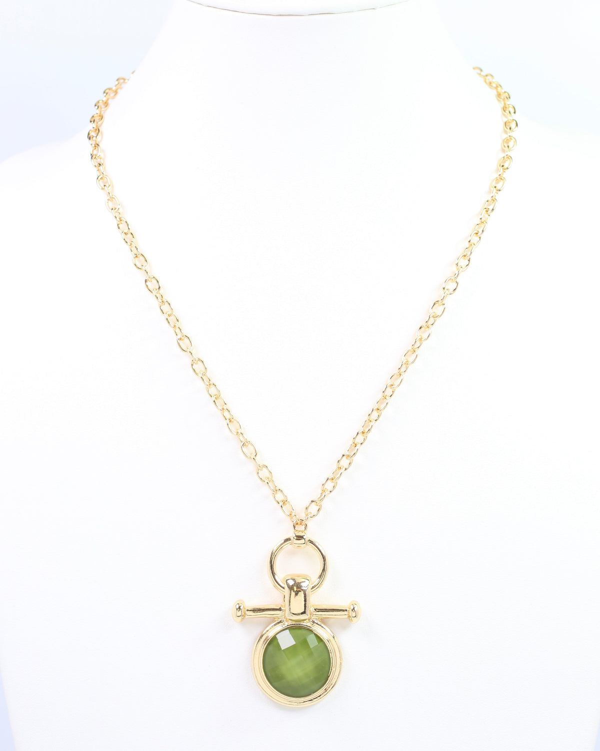 Meera Faceted Pendant Link Necklace Olive