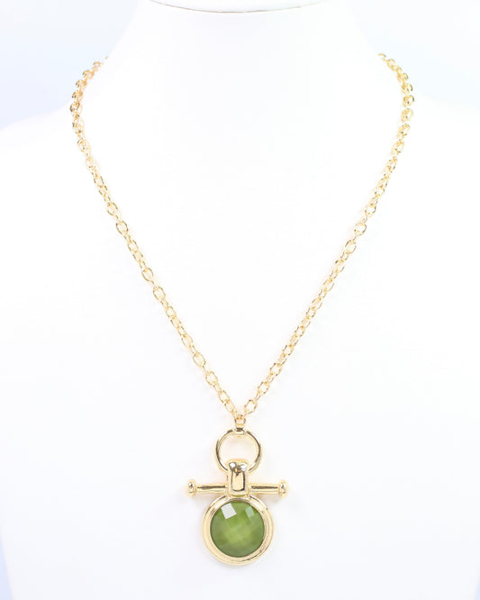 Meera Faceted Pendant Link Necklace Olive
