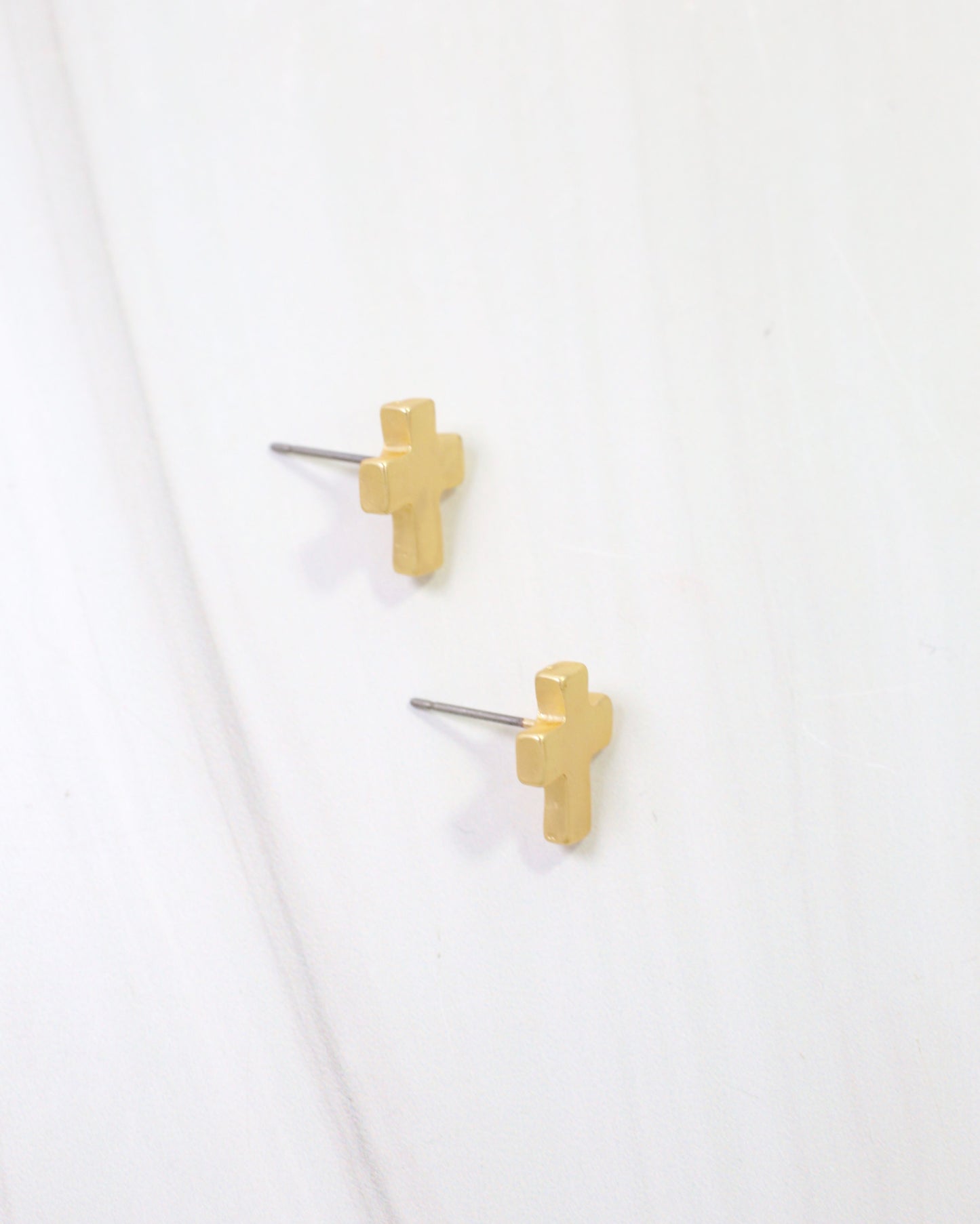 Warren Cross Stud Earring Worn Gold