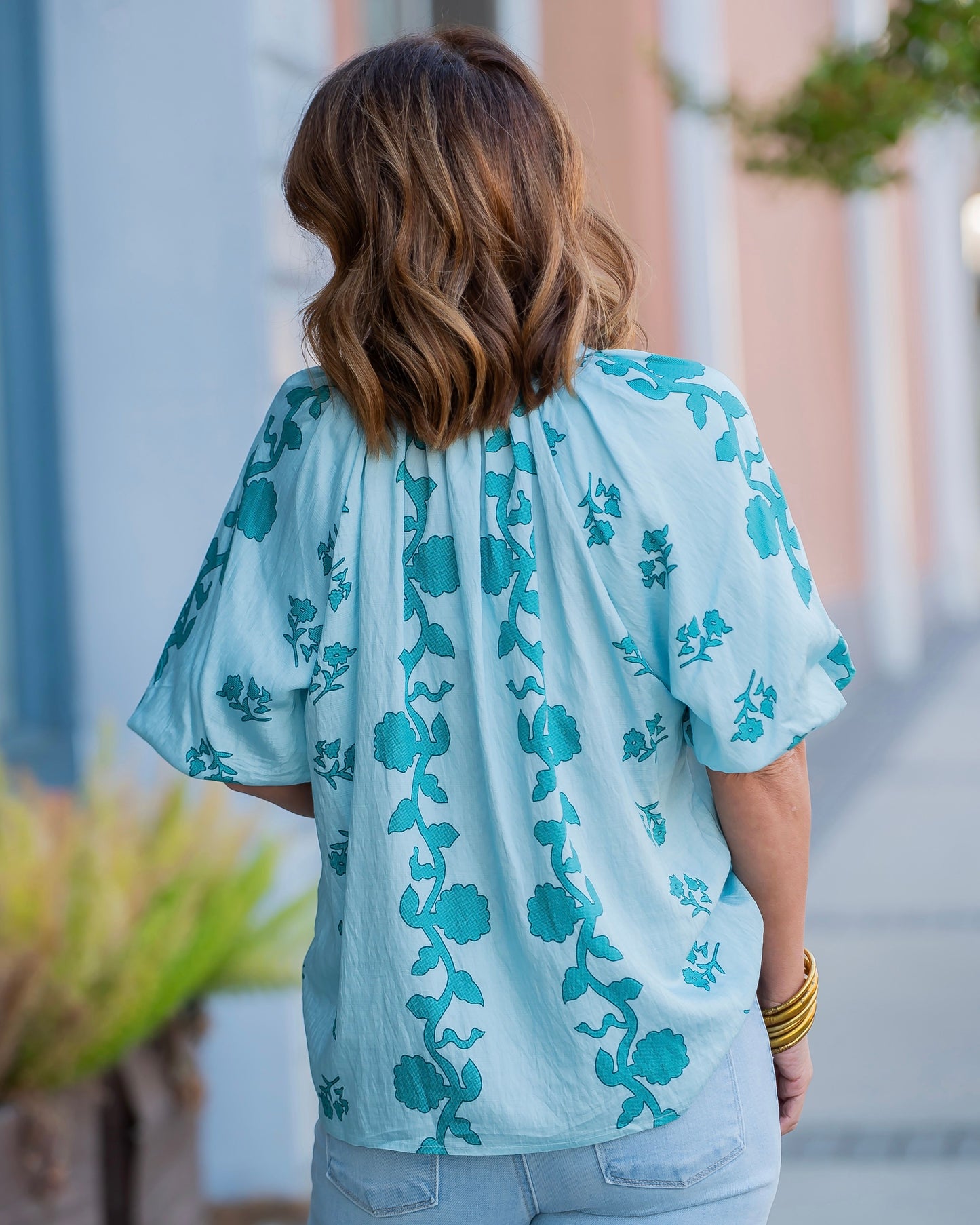 Ocean Collared Floral Print Top
