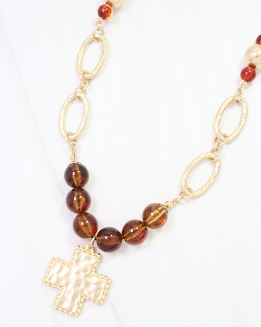Crenshaw Cross Large Bead Charm Necklace Tortoise