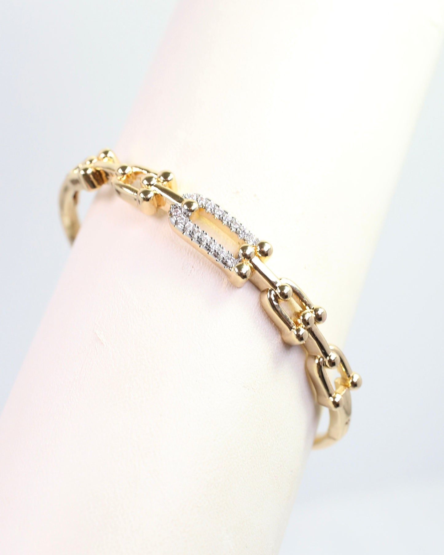 Greta CZ Horsebit Hinged Bracelet Gold