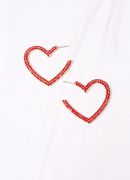 Braeden CZ Heart Earring RED