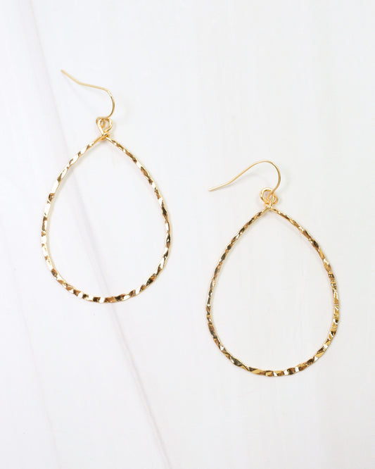 Griffith Textured Teardrop Hoop Earring WR Gold