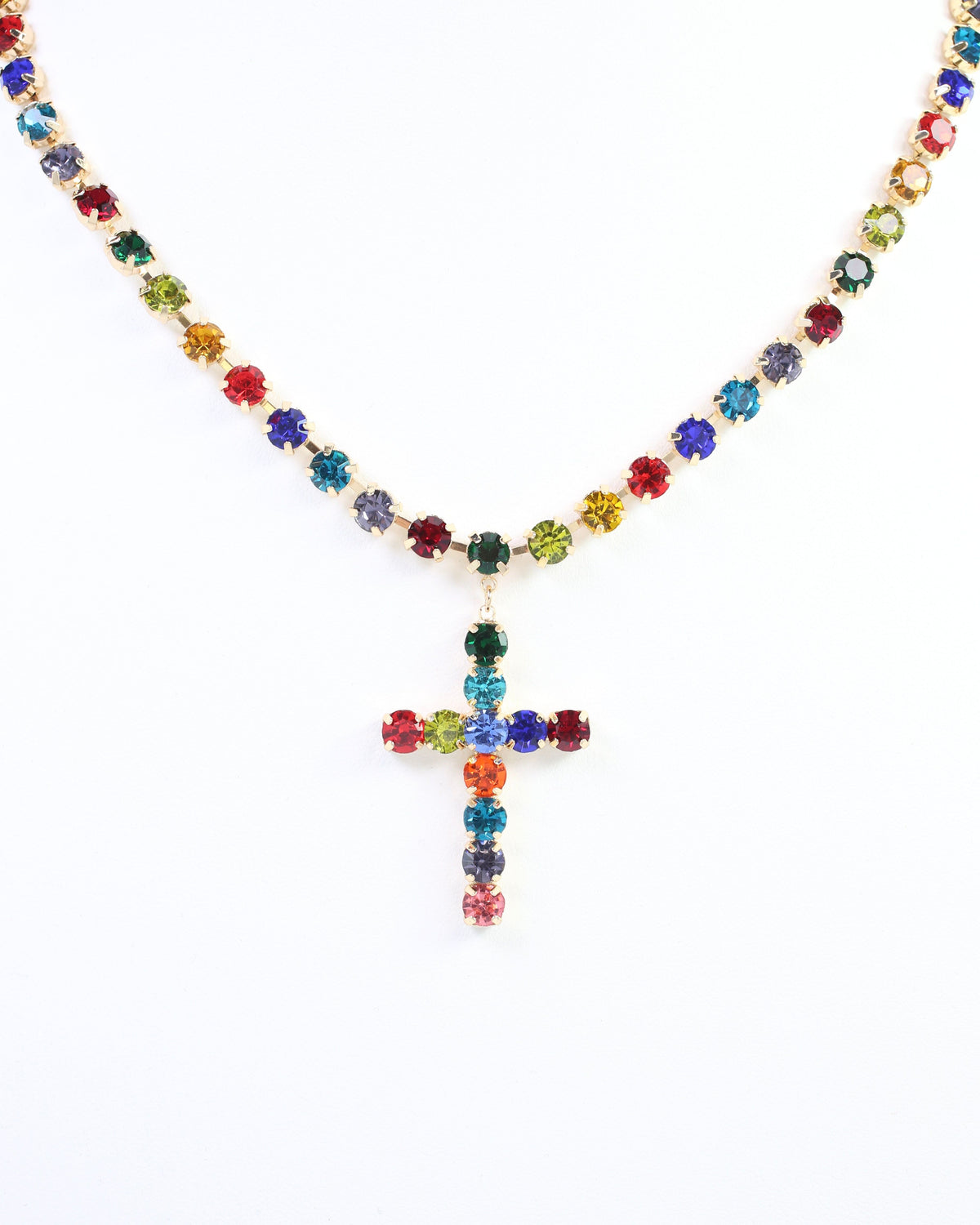 Melinda Crystal  Cross Necklace Dark Multi