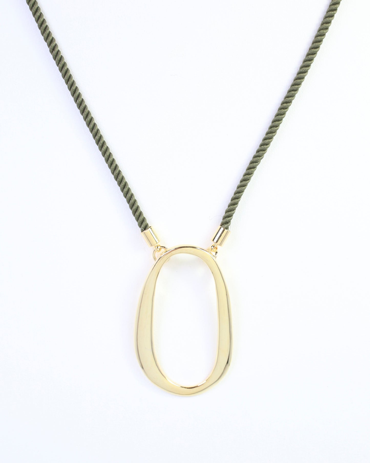 Norma Oval Pendant Cord Necklace Olive