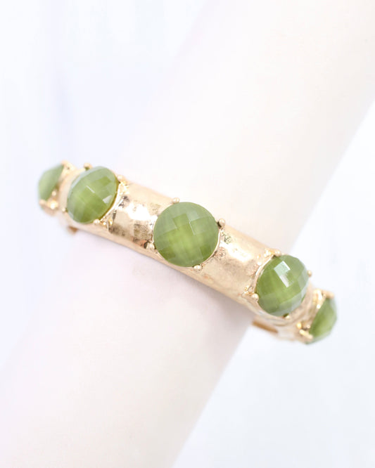 Mazie Faceted Stone Stretch Bracelet Olive