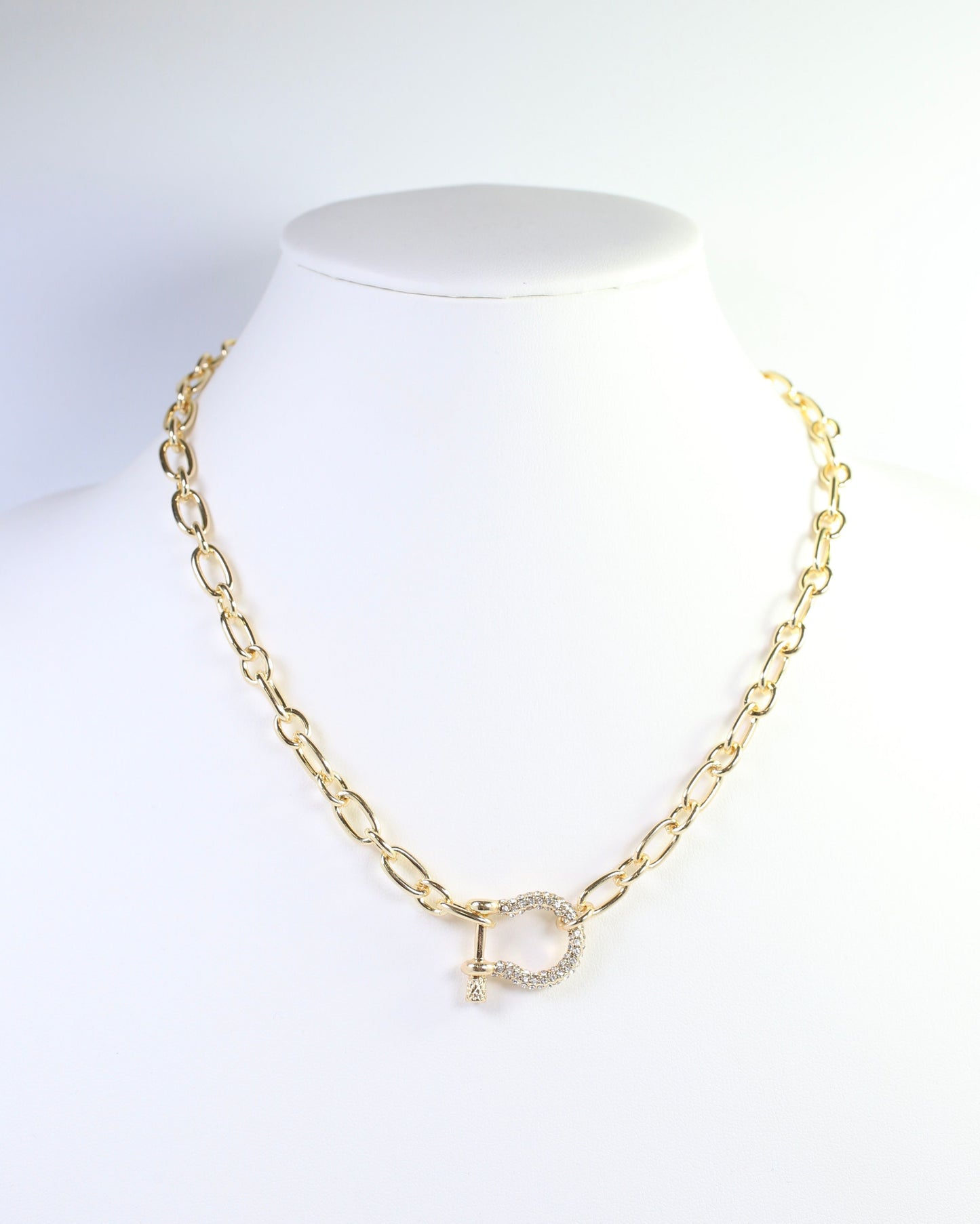Bianca CZ Pave Horsebit Link Necklace WR Gold