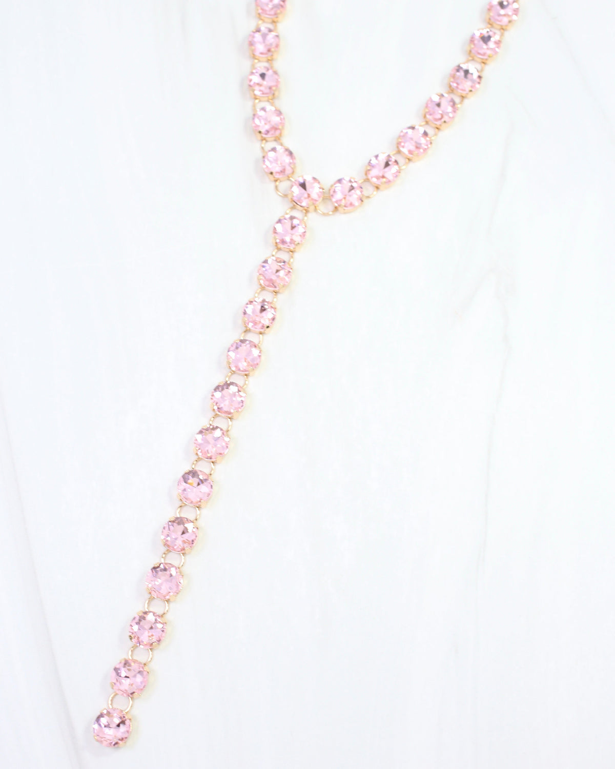 Andrea Rhinestone Y Necklace Pink