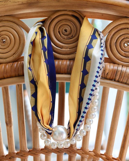 Two Strand Magnetic Pearl Scarf Necklace Navy