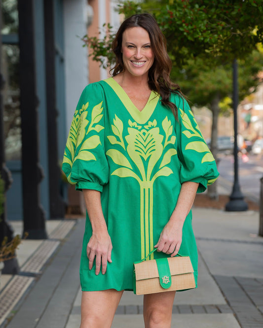 Joplin Floral Applique Shift Dress-Green