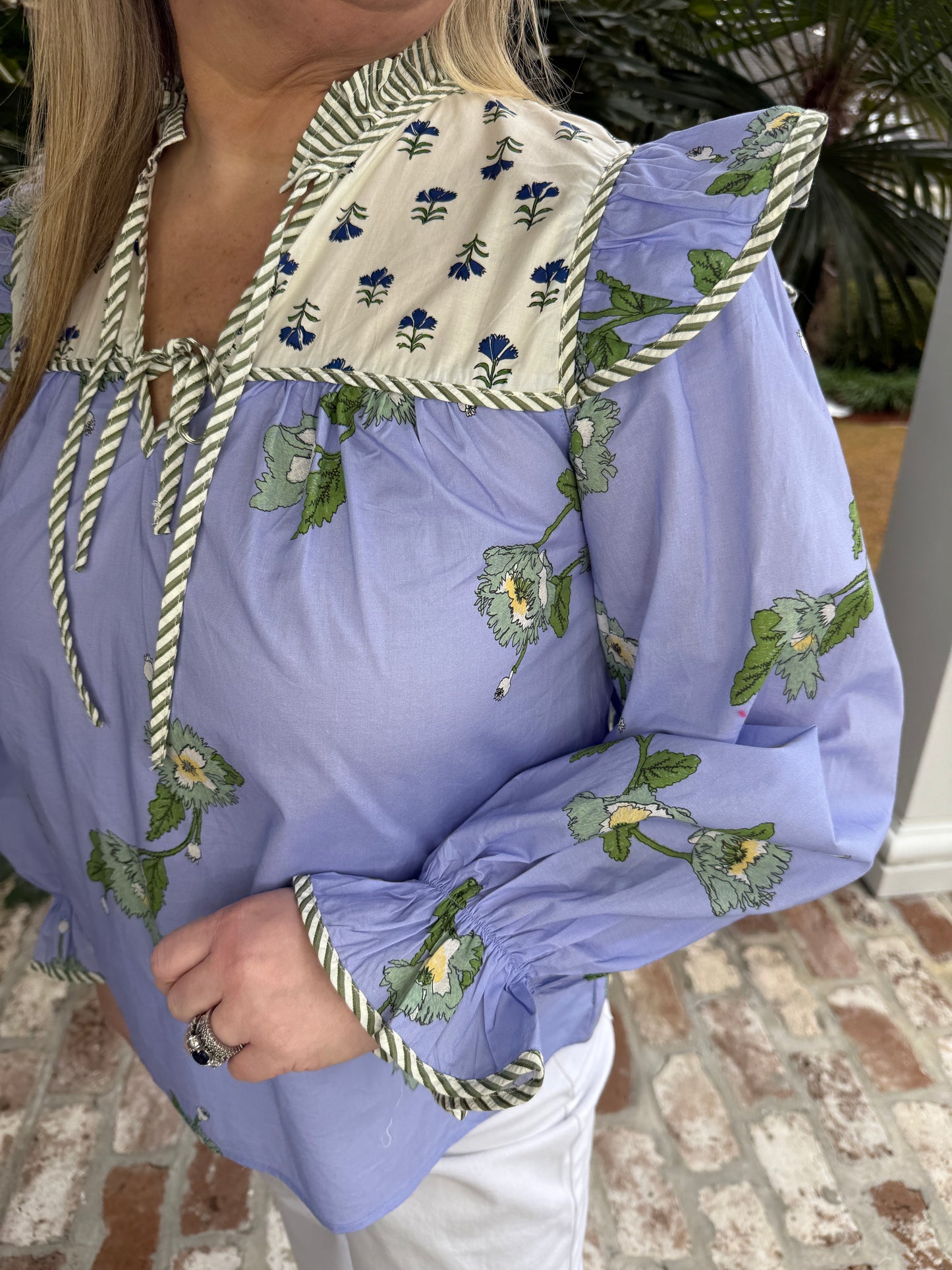 Caroline Mixed Floral Print Blue Top