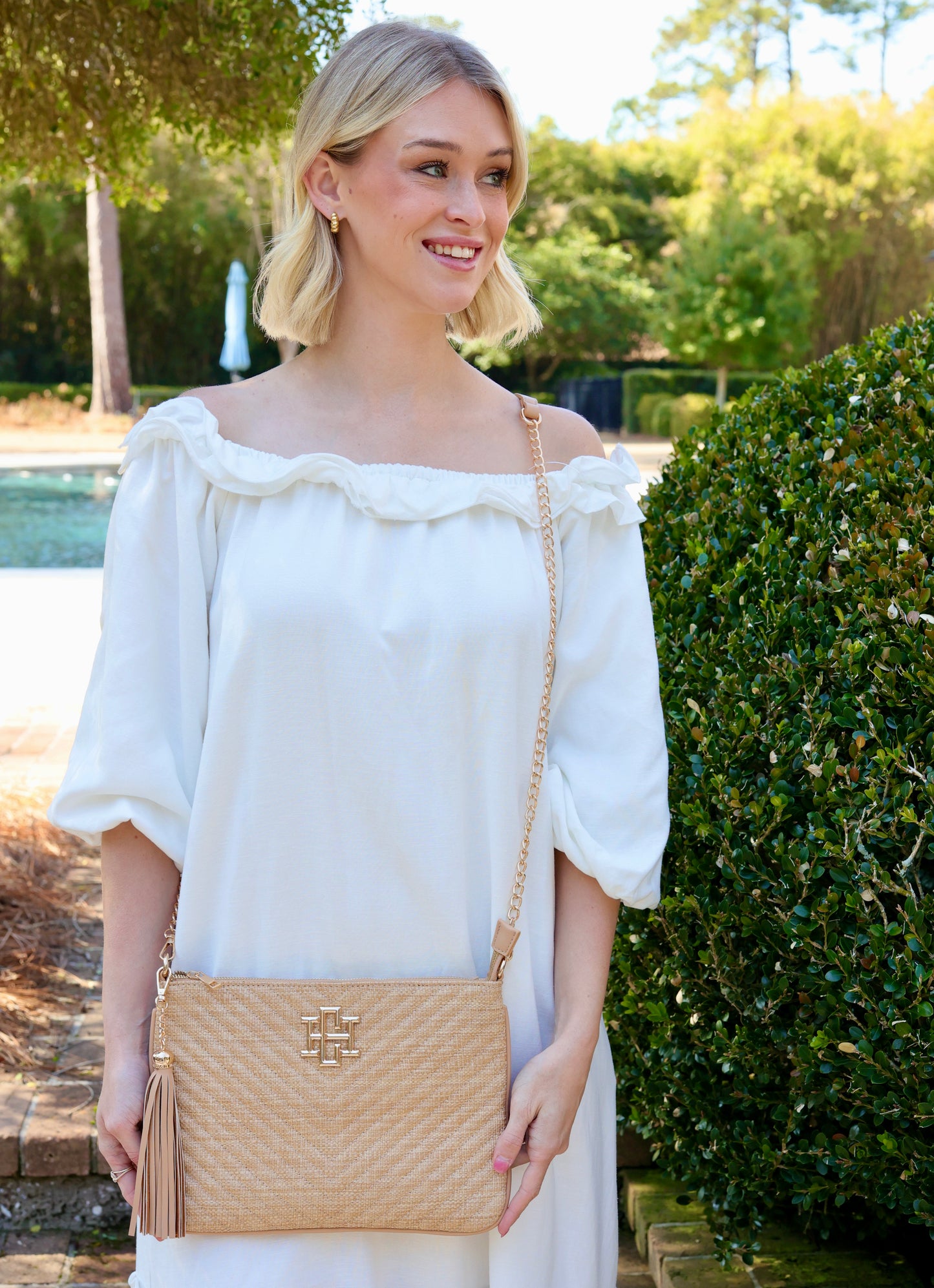 Madelyn Clutch/Crossbody Natural V Quilted