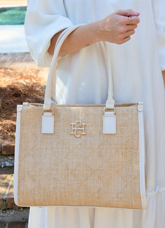 Hailey Tote Natural Lattice Cream