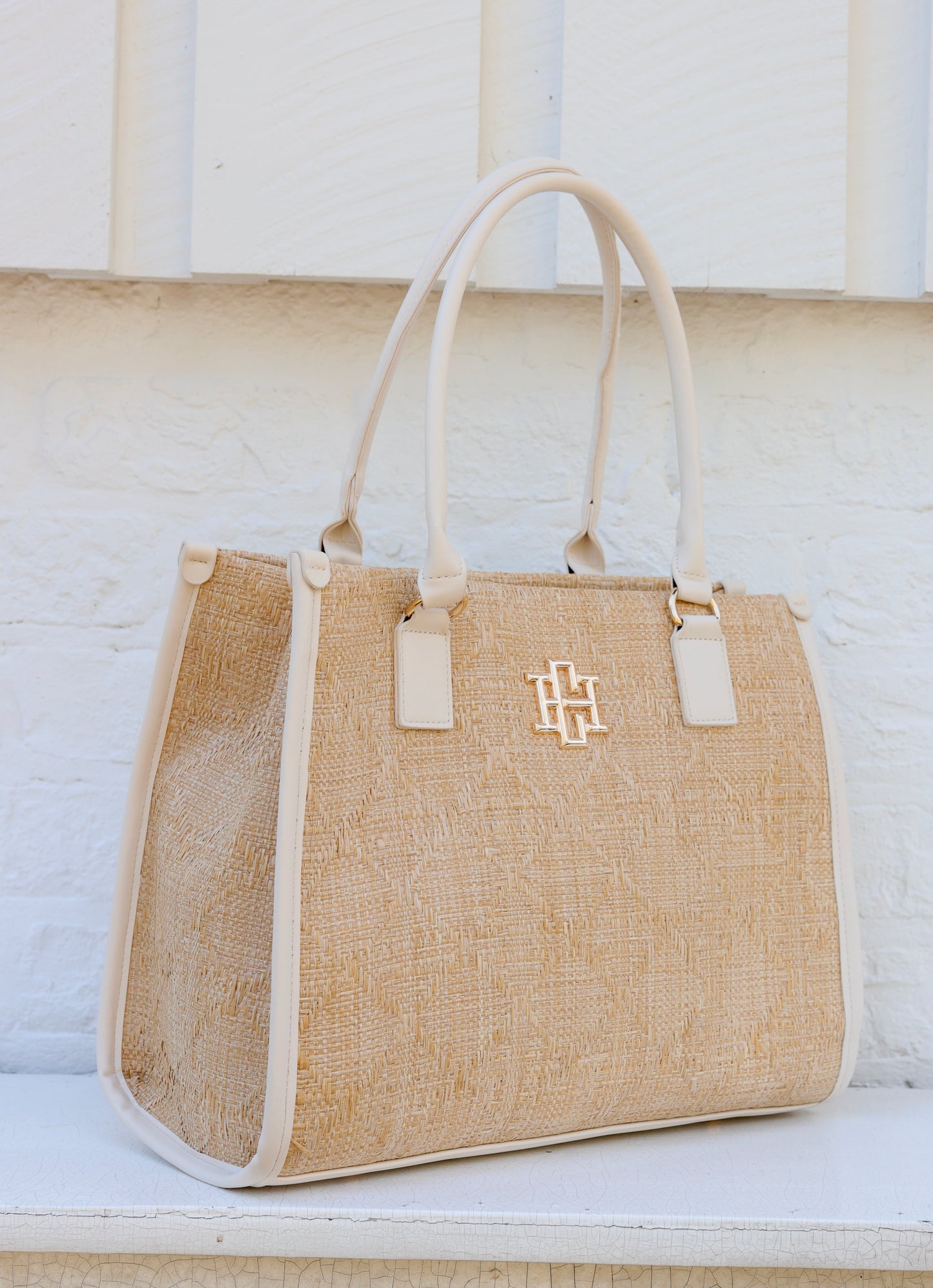 Hailey Tote Natural Lattice Cream